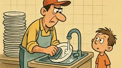 Banc: Un bărbat spală vasele...