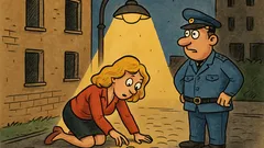 Banc: O blondă caută inelul la felinar