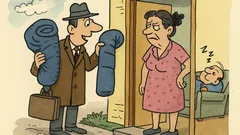 Banc: Doamnă, cumpărați un sac de dormit?