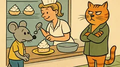 Banc: Un șoarece și o pisică la cofetărie