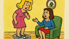 Banc: O blondă descoperă câte kilograme are