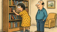 Banc: Soția caută disperată prin bibliotecă...