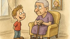 Banc: Bunica tunsă scurt întreabă nepoțelul