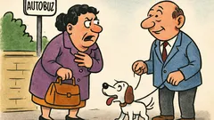 Banc: Doamna Popescu și câinele în stație