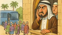 Banc: Un autocar oprește la palatul șeicului