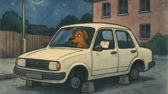 Banc: Stăpânul pune câinele să păzească mașina