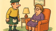 Banc: Un scoțian se uita la soția sa