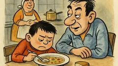 Banc: Fiul către tată: Tati, ciorba asta...