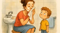 Banc: Un copil întreabă despre crema mamei