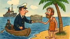 Banc: Naufragiatul primește ziare înainte de salvare