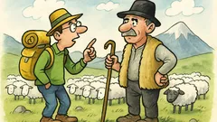 Banc: Turistul îl întreabă pe cioban