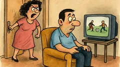 Banc: Intră nevasta nervoasă: Iar fotbal?!