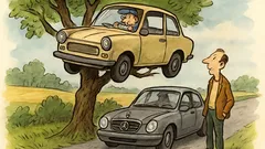 Banc: Un Trabant în copac, cum așa?