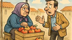 Banc: O bunicuță vinde mere de Cernobîl