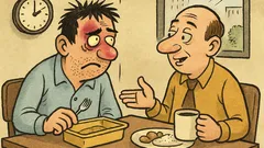 Banc: Doi colegi discută în pauza de masă