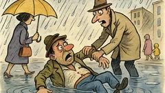 Banc: Ploua torențial, bețivul cade în băltoacă