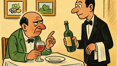 Banc: Clientul către ospătar, vinul ăsta...