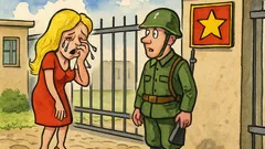 Banc: O blondă plânge la poarta unității