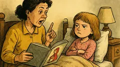 Banc: Mama îi citește Scufița Roșie