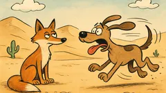 Banc: Un câine fuge prin deșert